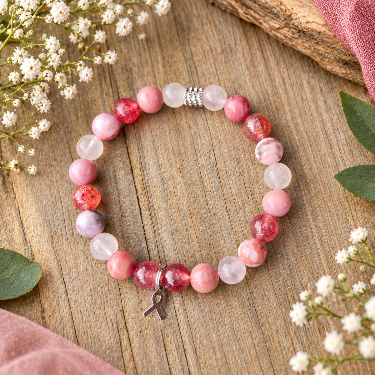 🎀 Bracelet Octobre Rose "Argenté"