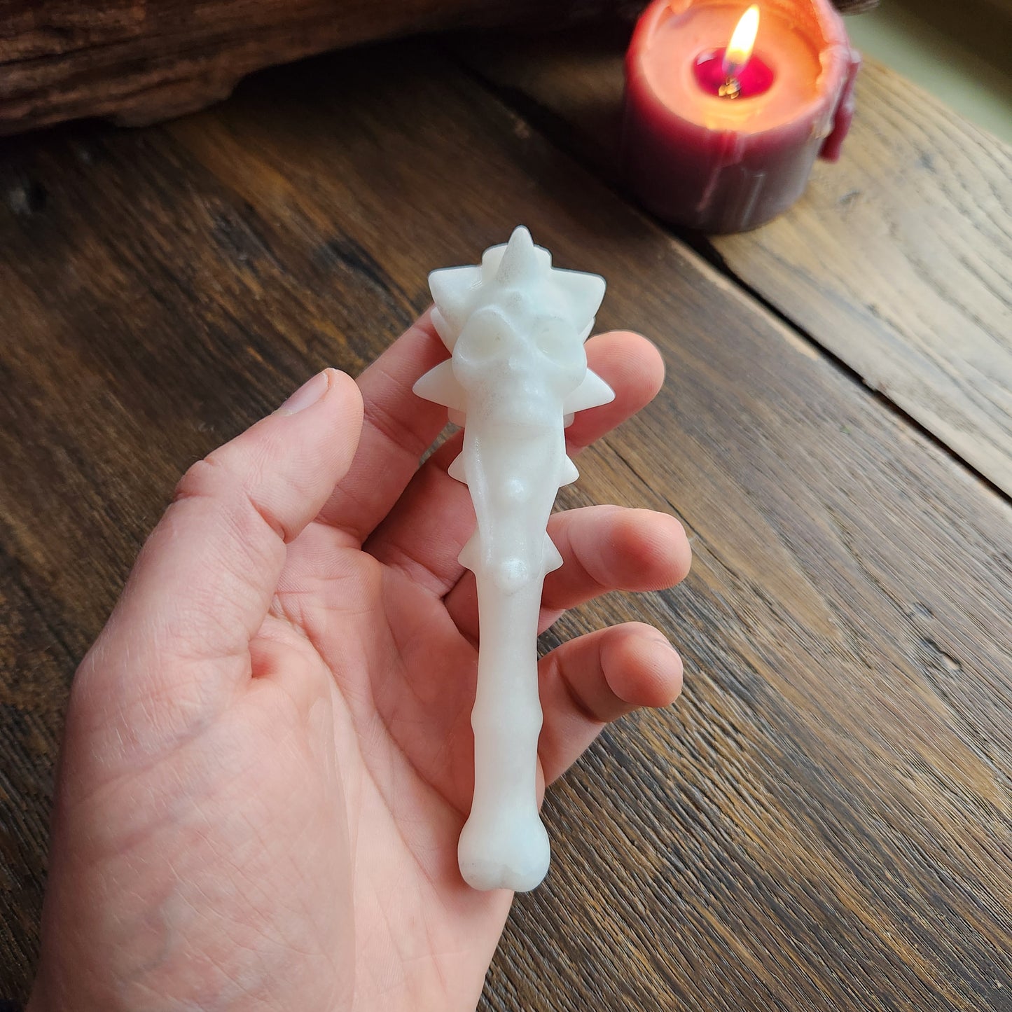 Baguette de tête de mort en Jade blanc