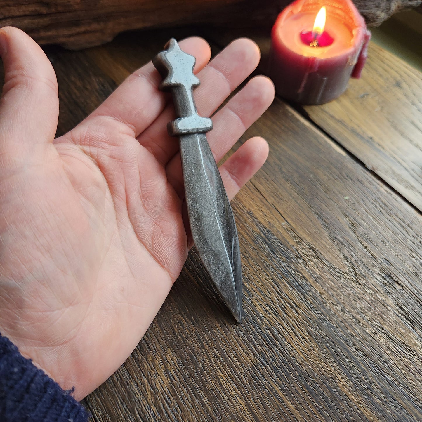 Couteau en Obsidienne argentée