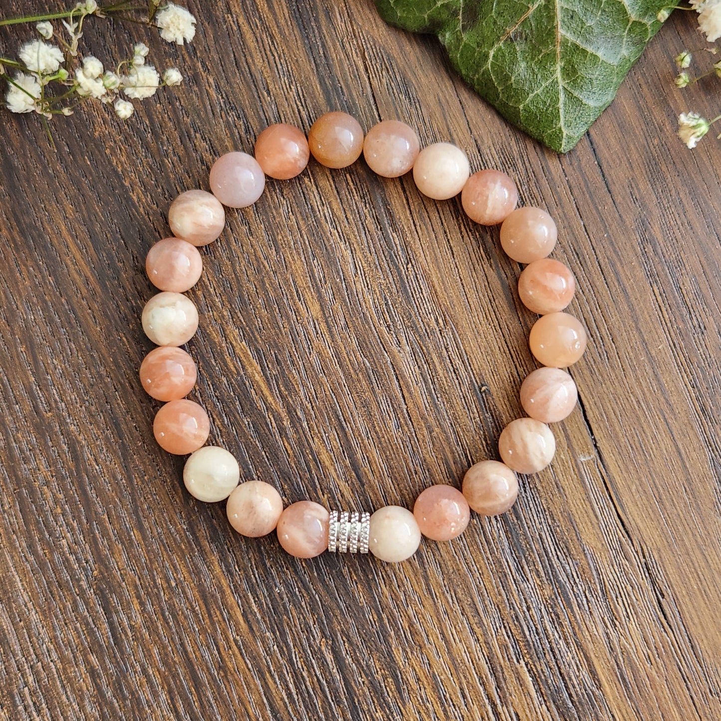 Bracelet en Pierre de Lune PĂȘche - 8mm