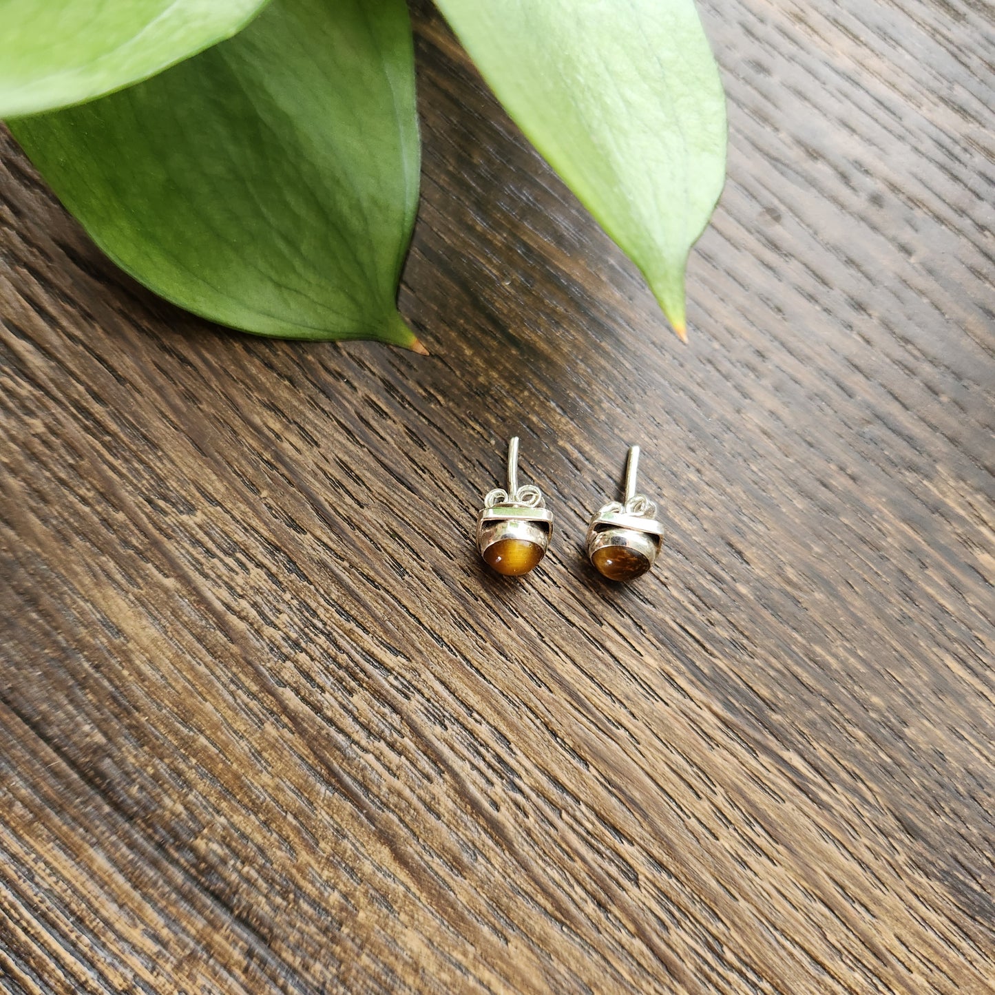 Boucles d'oreilles en Œil de tigre - Clous - Argent 925