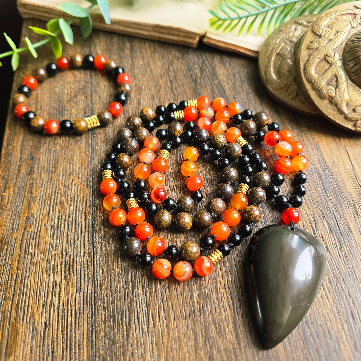 Mala Feu - Force vitale - Obsidienne noire, Cornaline et Bronzite