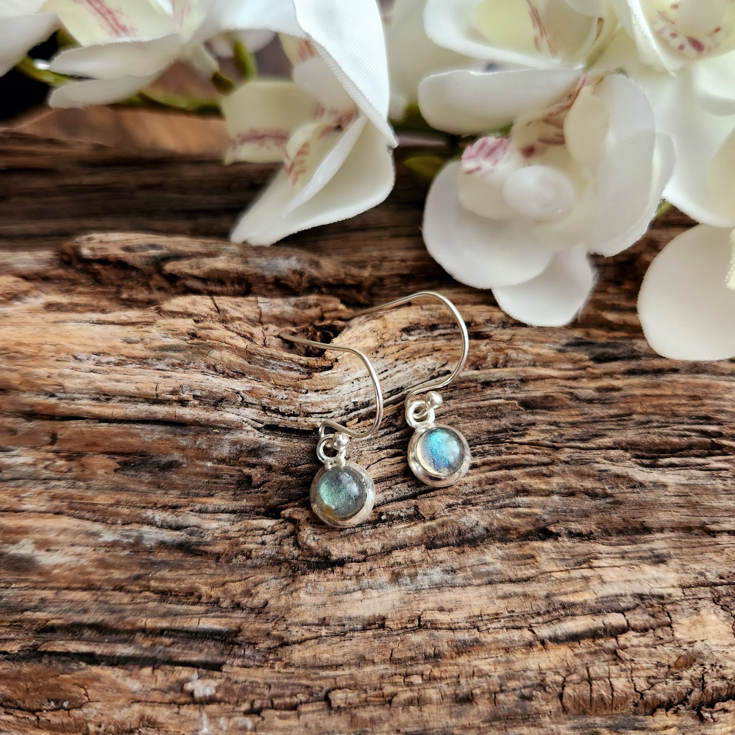 Boucles d'oreilles en Labradorite - Ronde n°2 - Argent 925