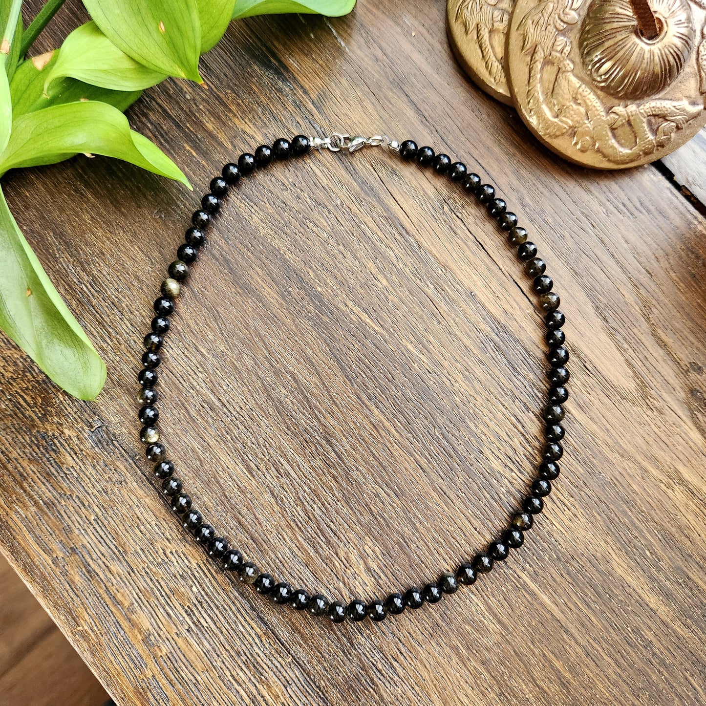 Collier en Obsidienne dorée