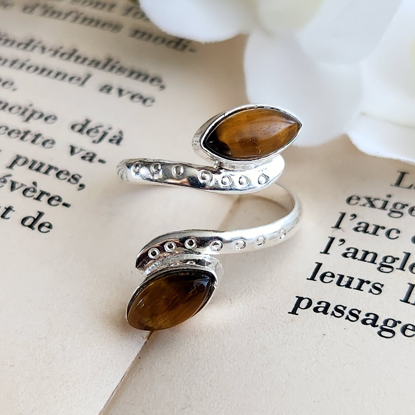 Bague réglable "Harmonie" - Œil de tigre - Argent 925 - n°1