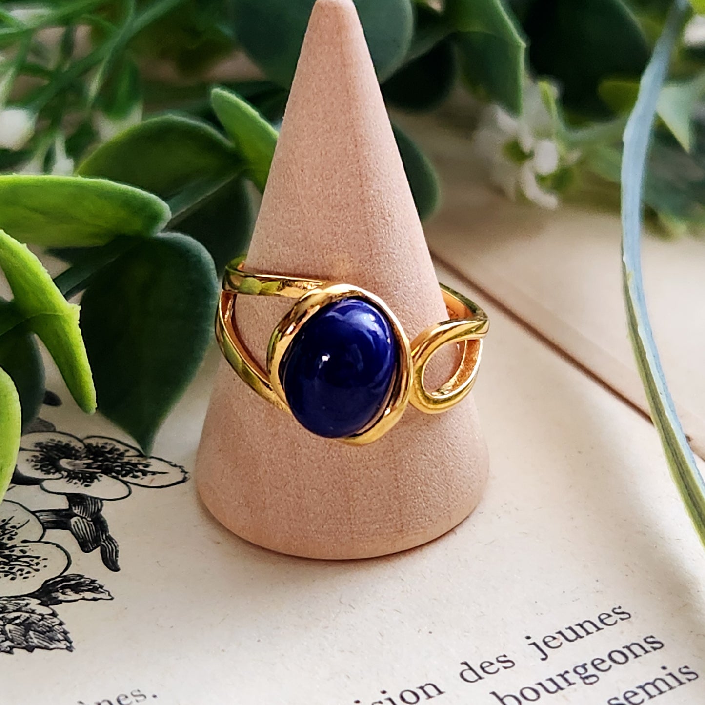 Bague réglable "Dorée" - Lapis Lazuli - Argent plaqué or 925