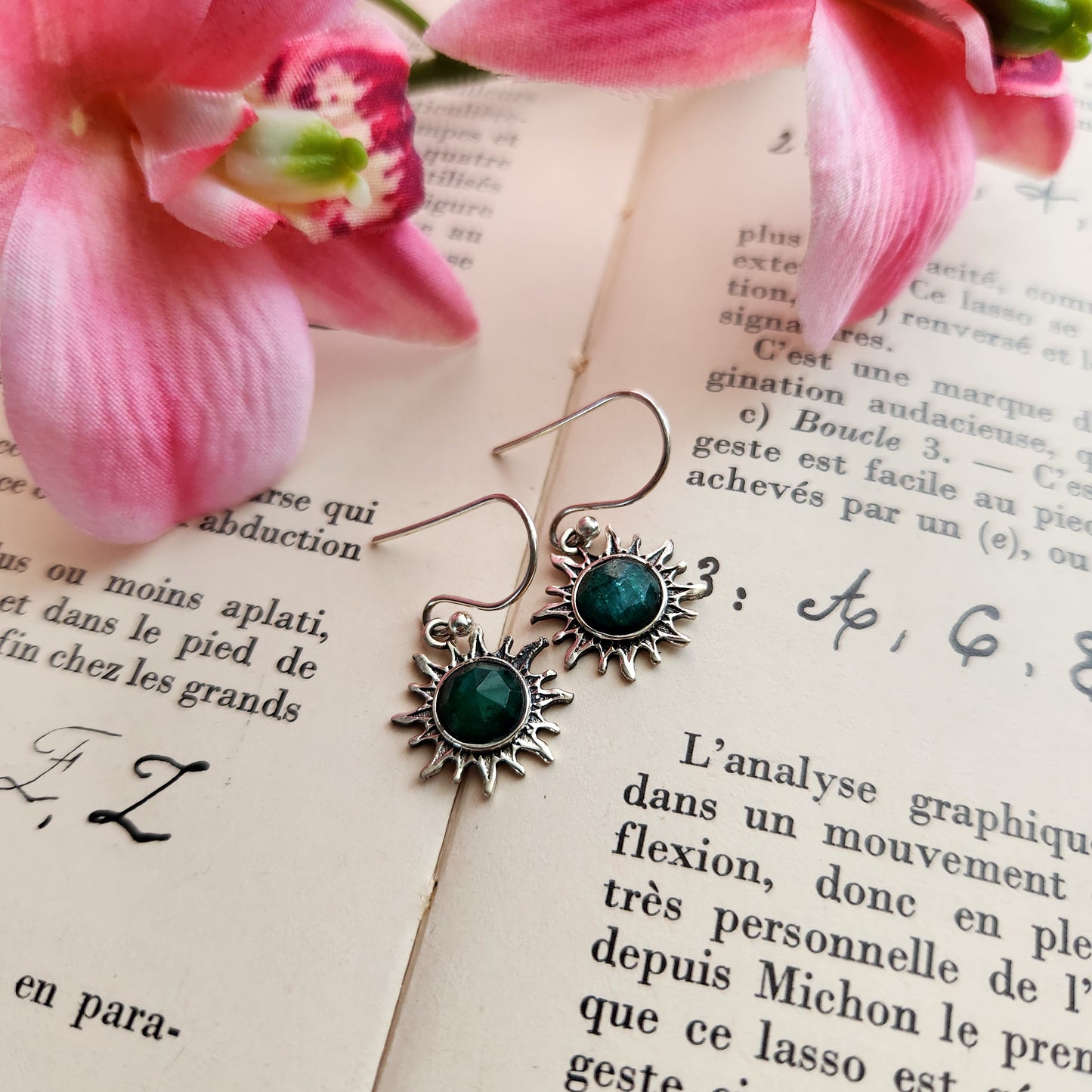 Boucles d'oreilles en Emeraude facettés - Soleil - Argent 925