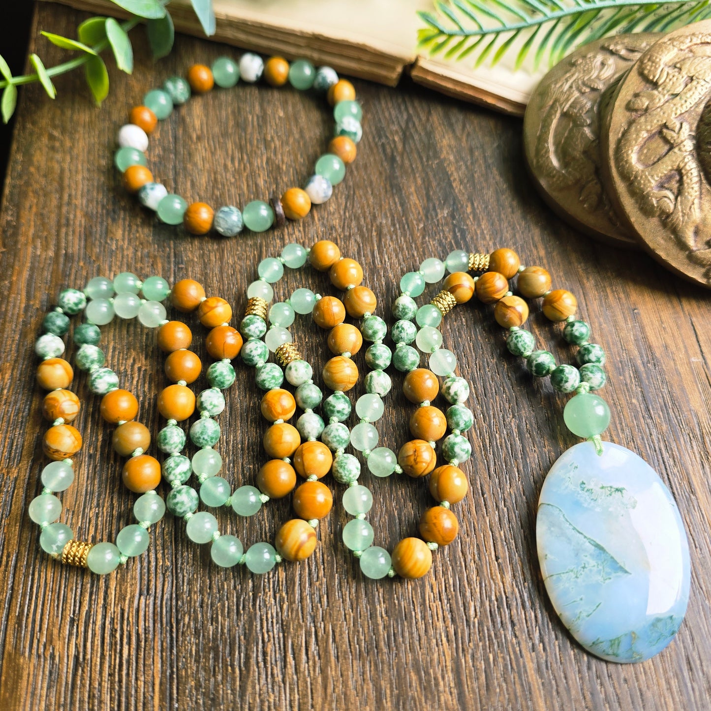 Mala Terre - Ancrage profond - Agate arbre, Bois fossile et Aventurine verte