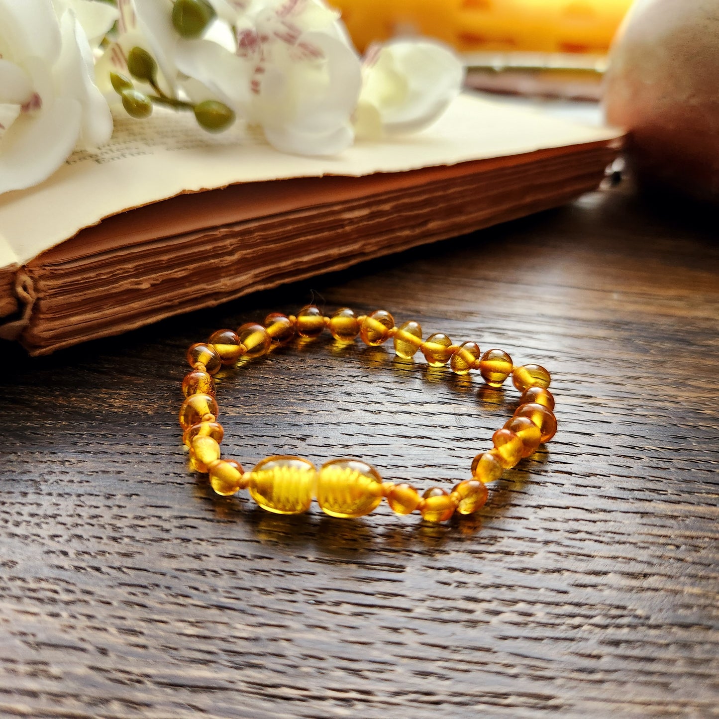 Bracelet en Ambre - Petit - Couleur jaune