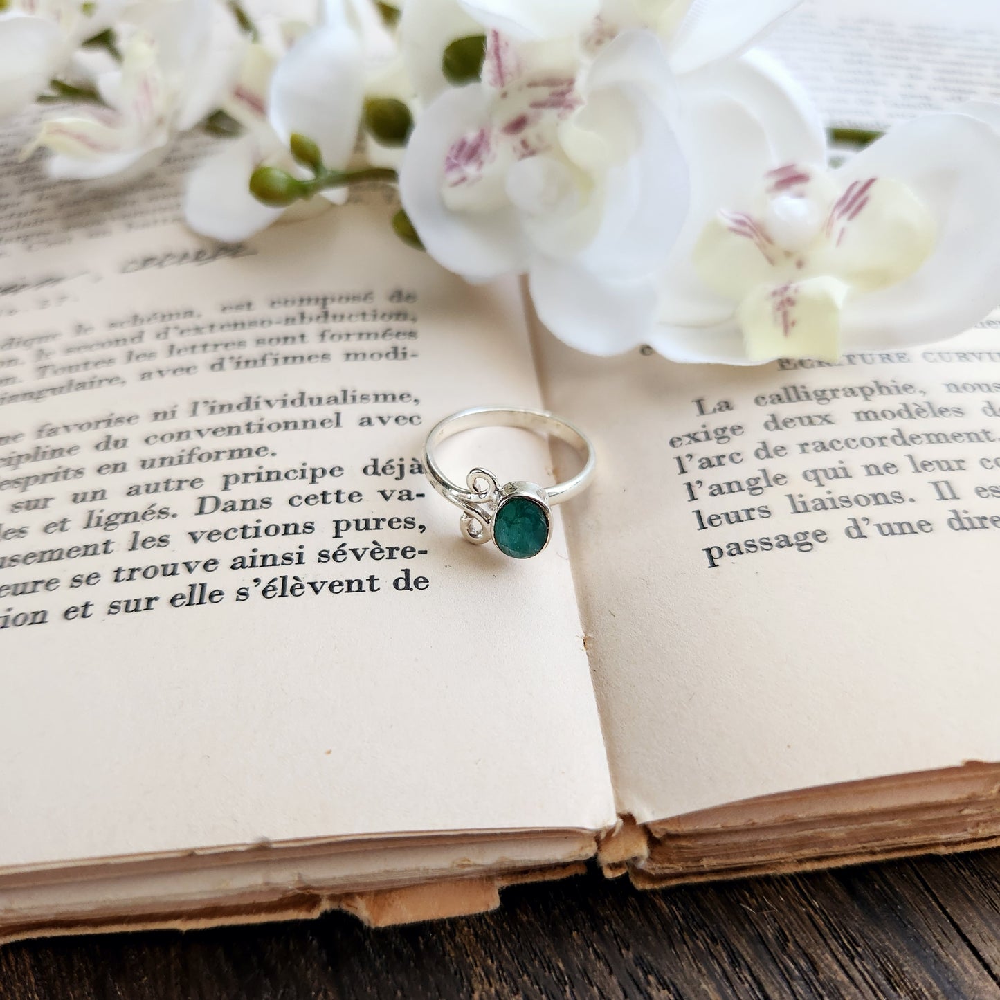 Bague réglable Vénus - Emeraude - Argent 925