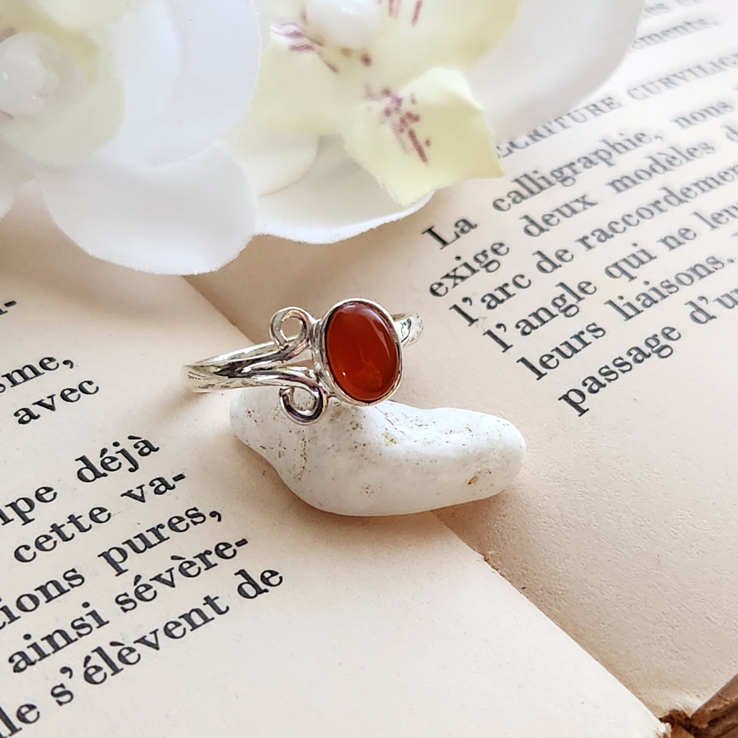 Bague réglable Vénus - Cornaline - Argent 925