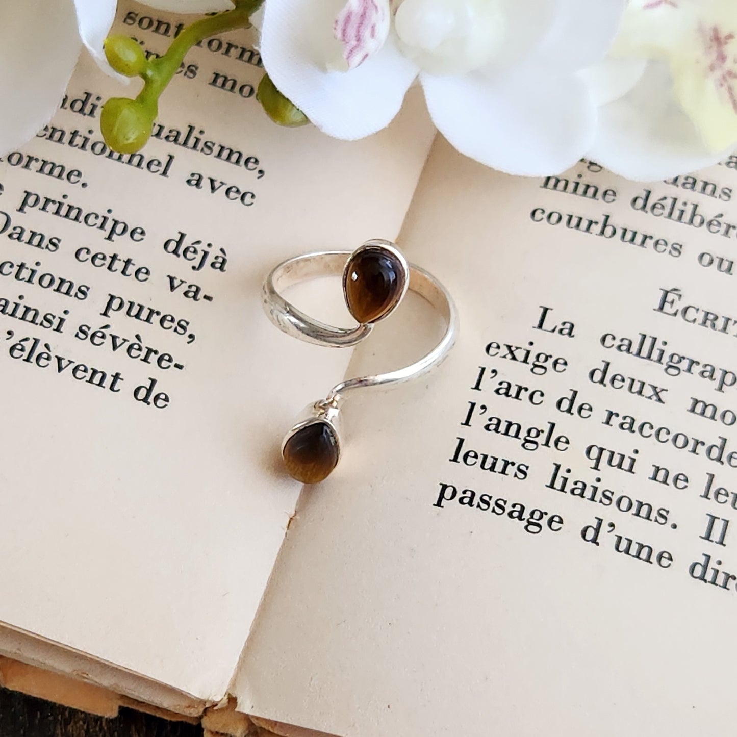 Bague réglable "Harmonie" - Œil de tigre - Argent 925 - n°2