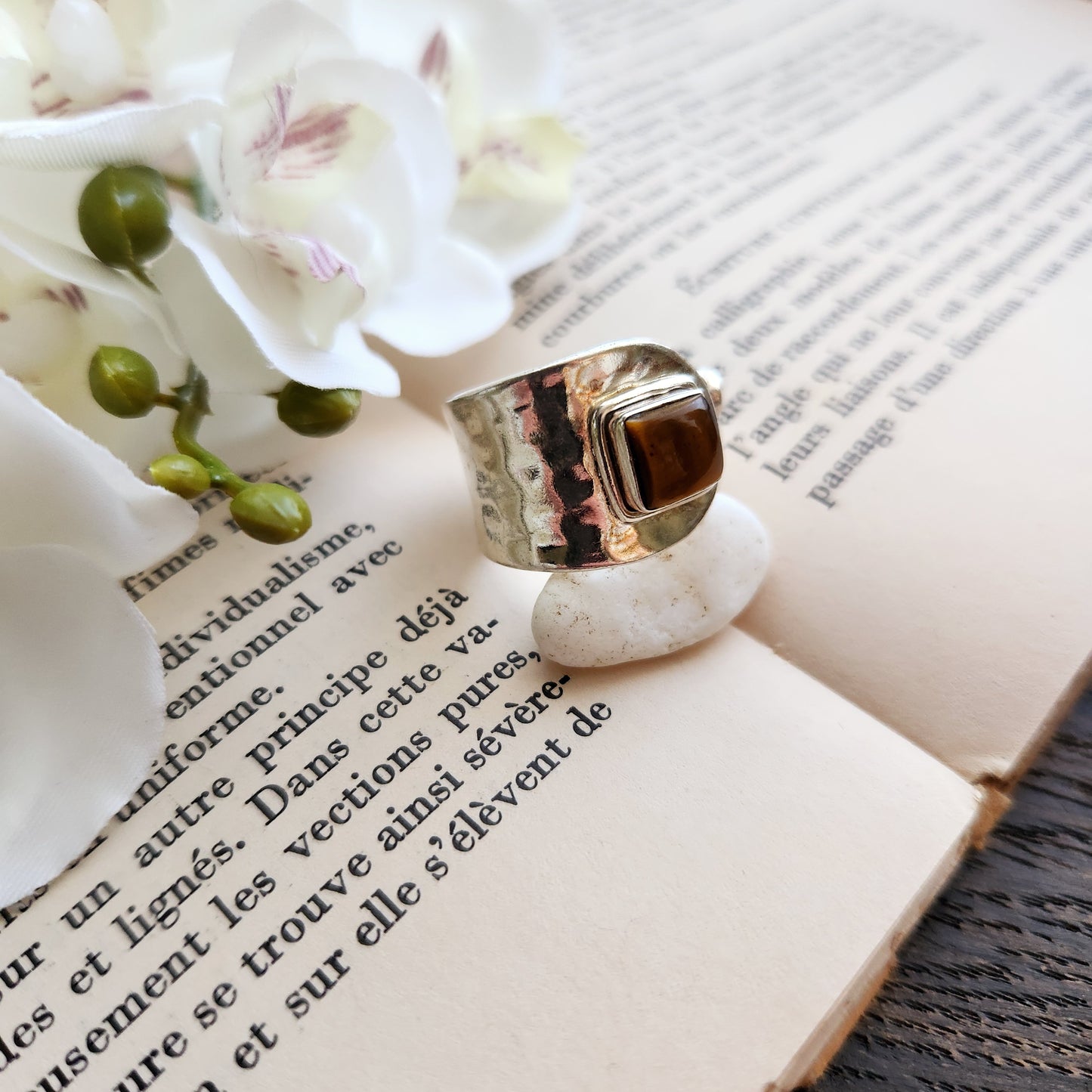 Bague réglable Vague - Œil de tigre - Argent 925 - n°1