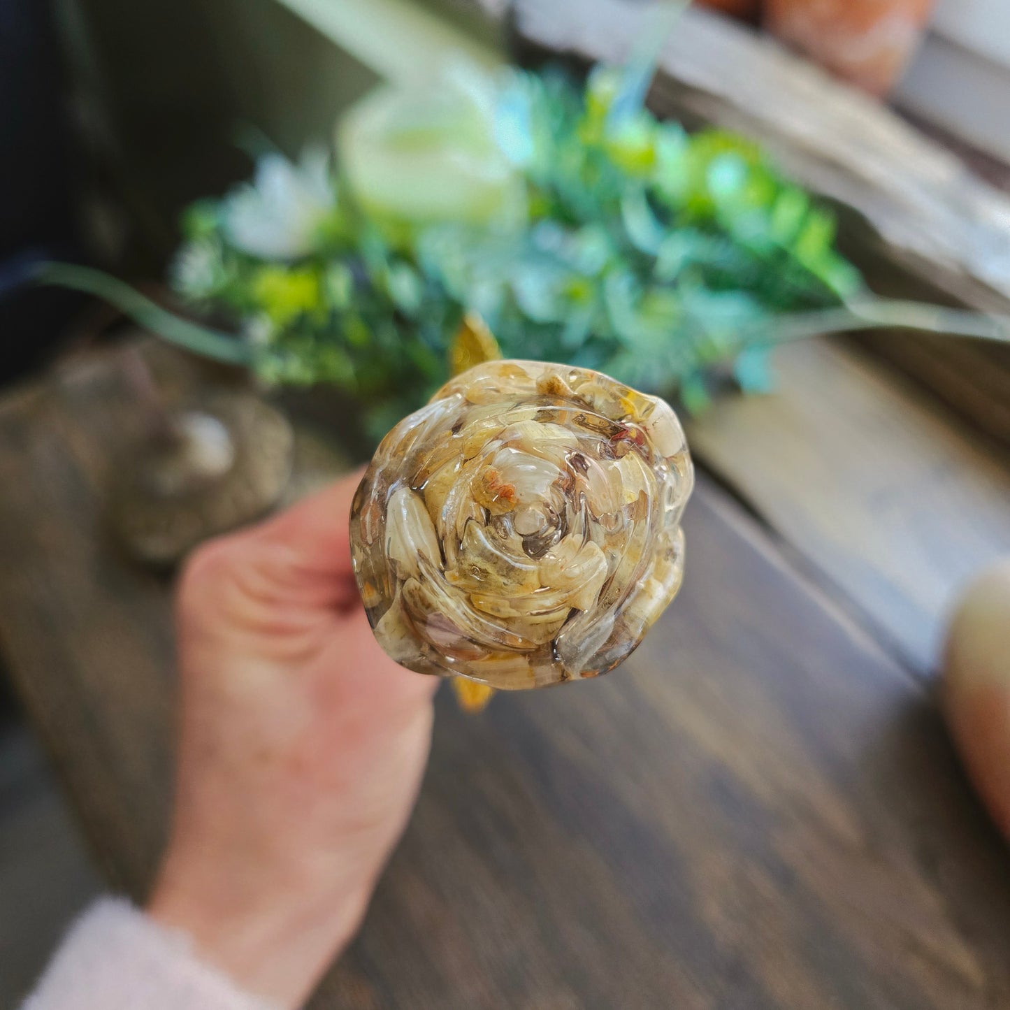 Rose en Agate crazy lace n°2 - tige dorée