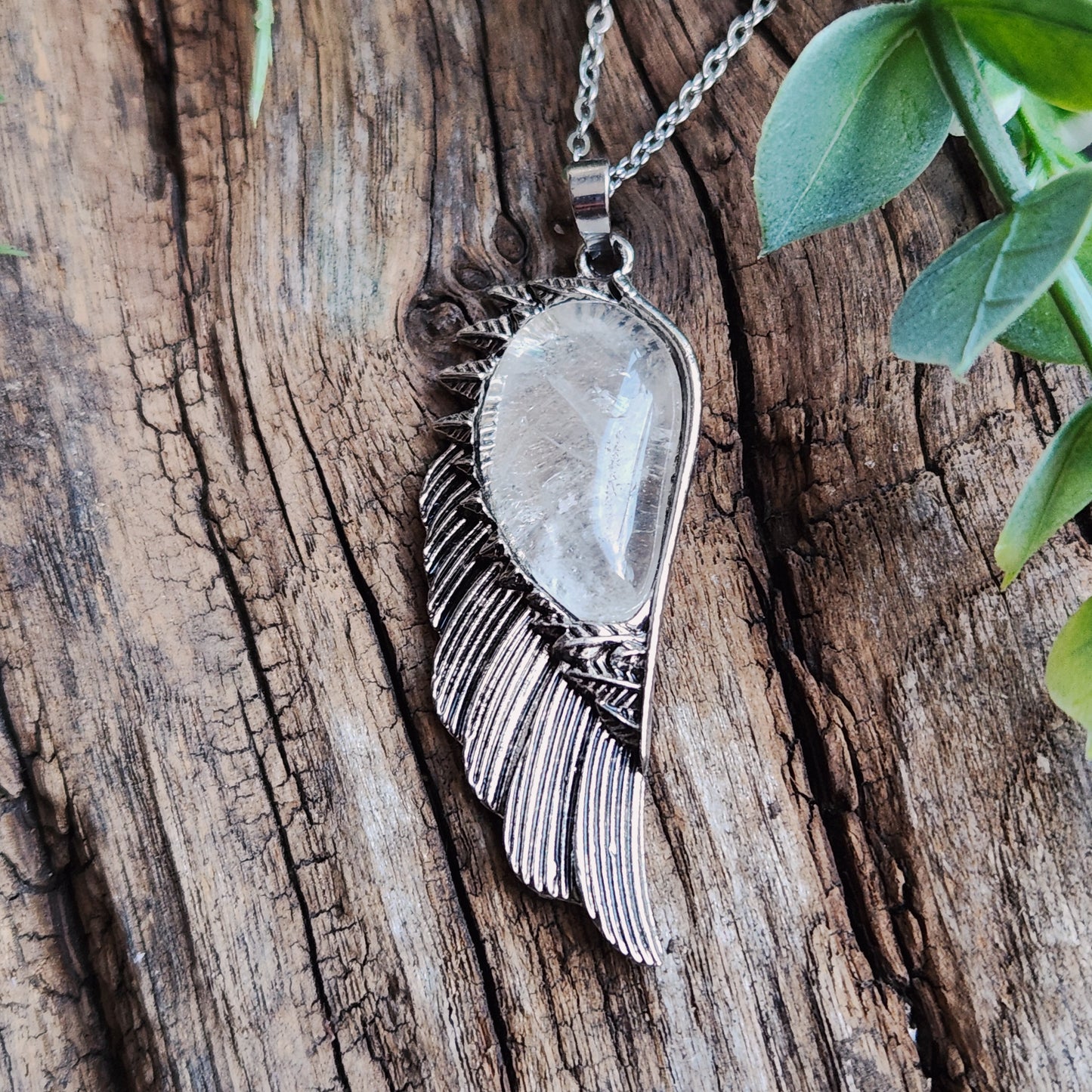 Pendentif Aile d'ange en Quartz blanc