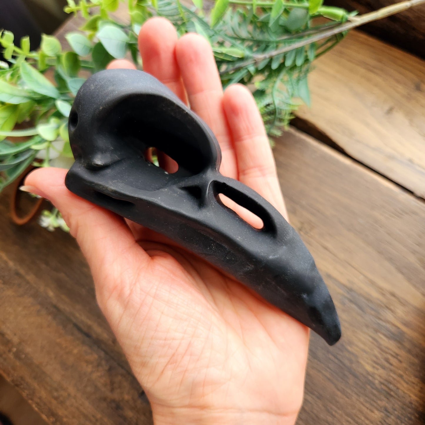 Crâne de corbeau en Obsidienne noire