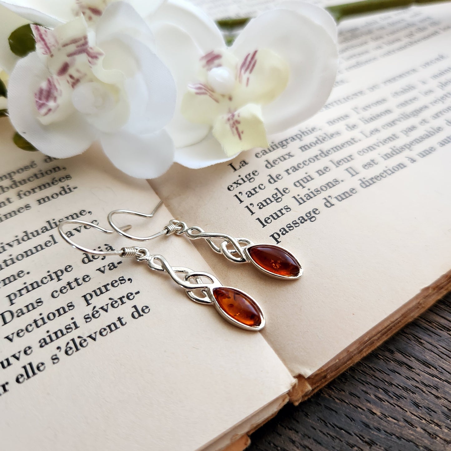 Boucles d'oreilles en Ambre cognac - Marquise - Argent 925