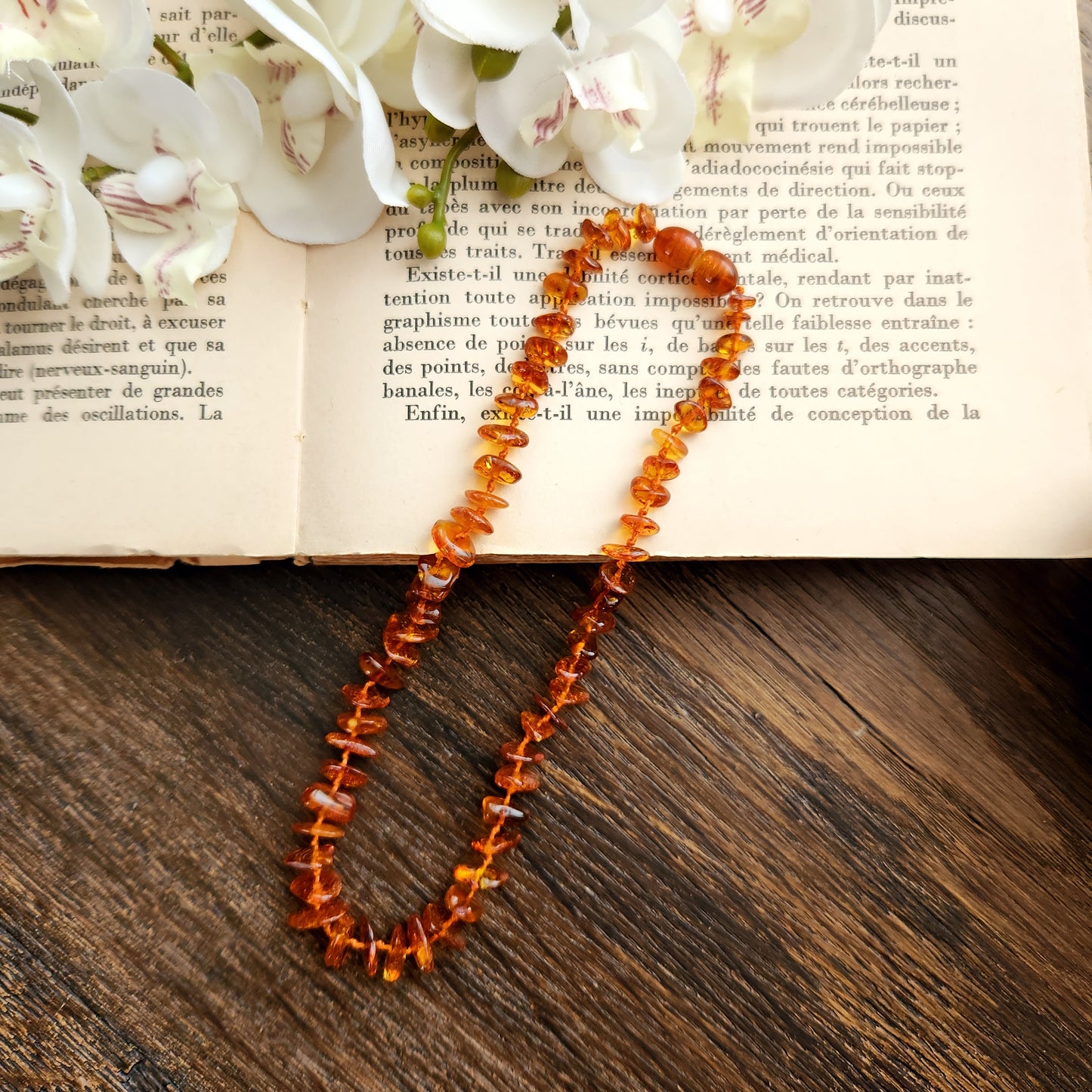 Collier en Ambre - Petit - Couleur Cognac
