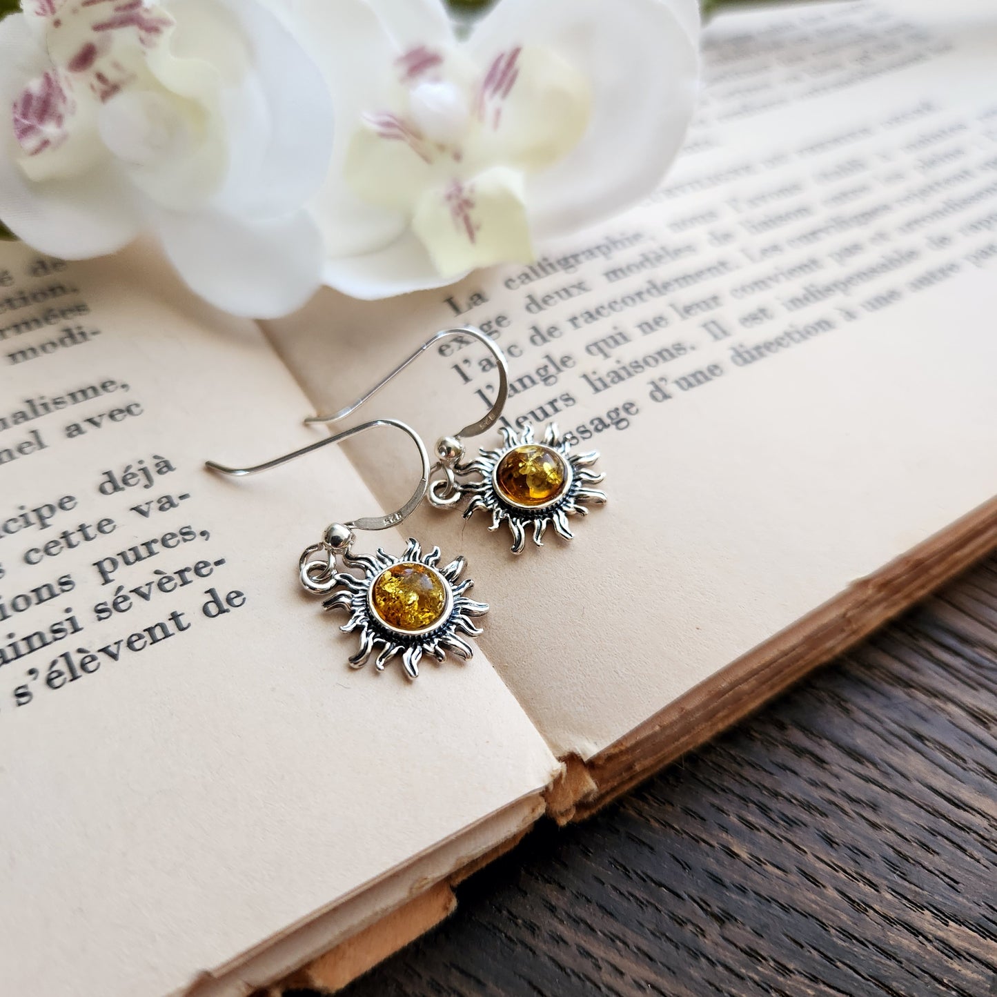 Boucles d'oreilles en Ambre jaune - Soleil - Argent 925