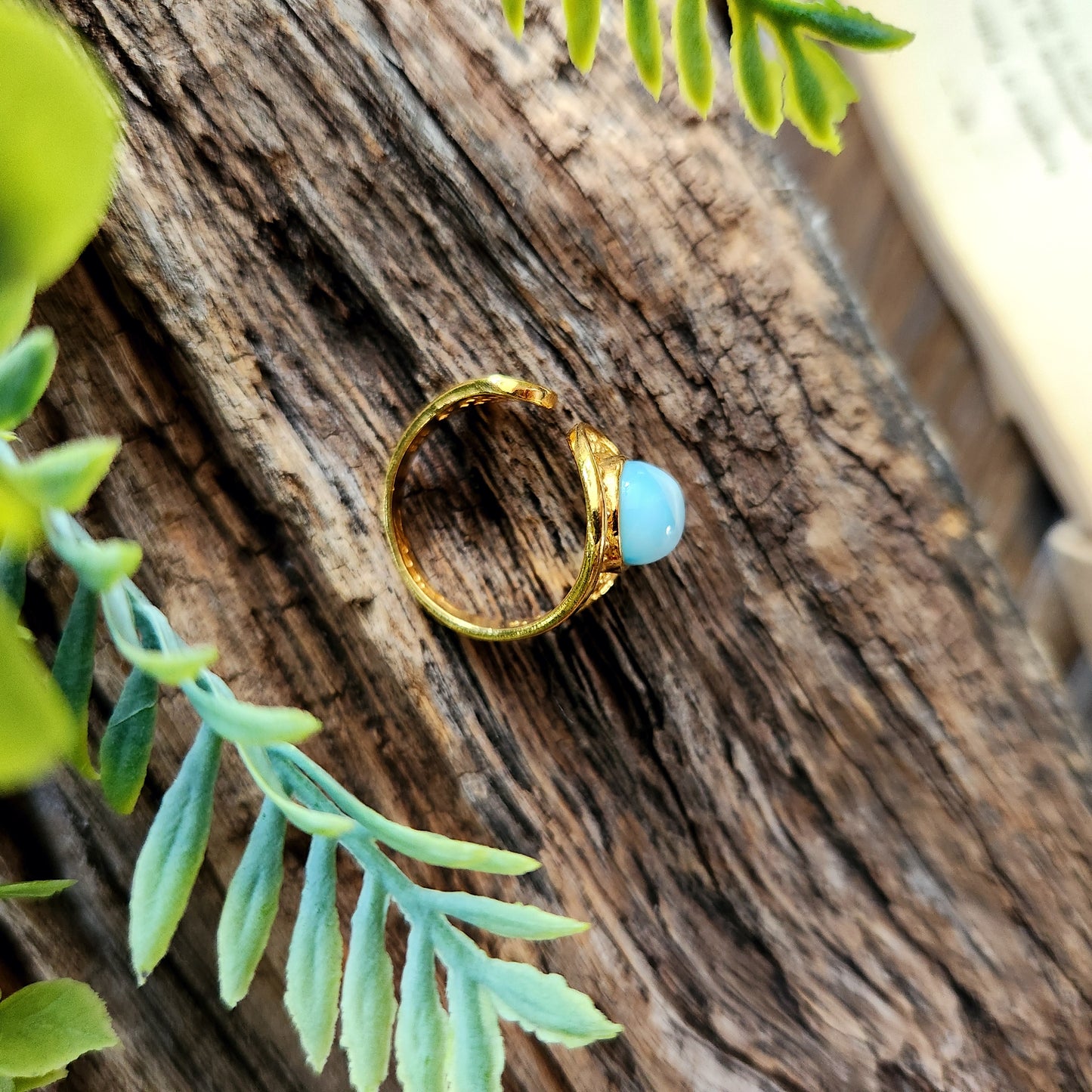 Bague réglable "Dorée" - Larimar - Argent plaqué or 925
