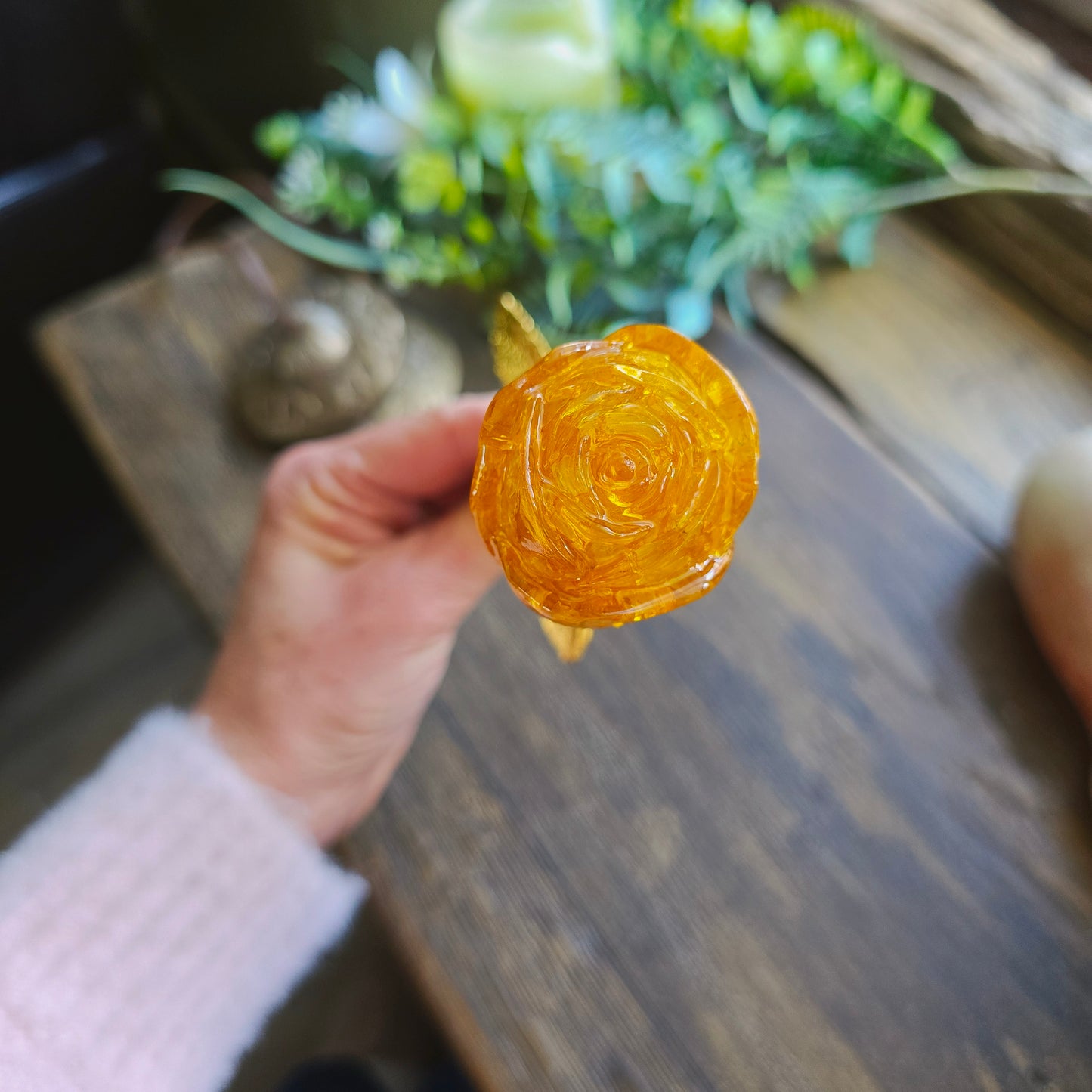 Rose en Citrine - tige dorée