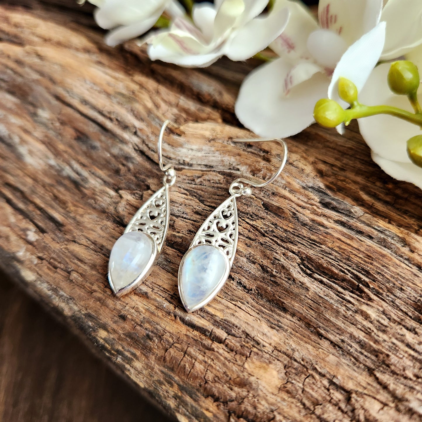 Boucles d'oreilles en Pierre de lune - Goutte n°2 - Argent 925