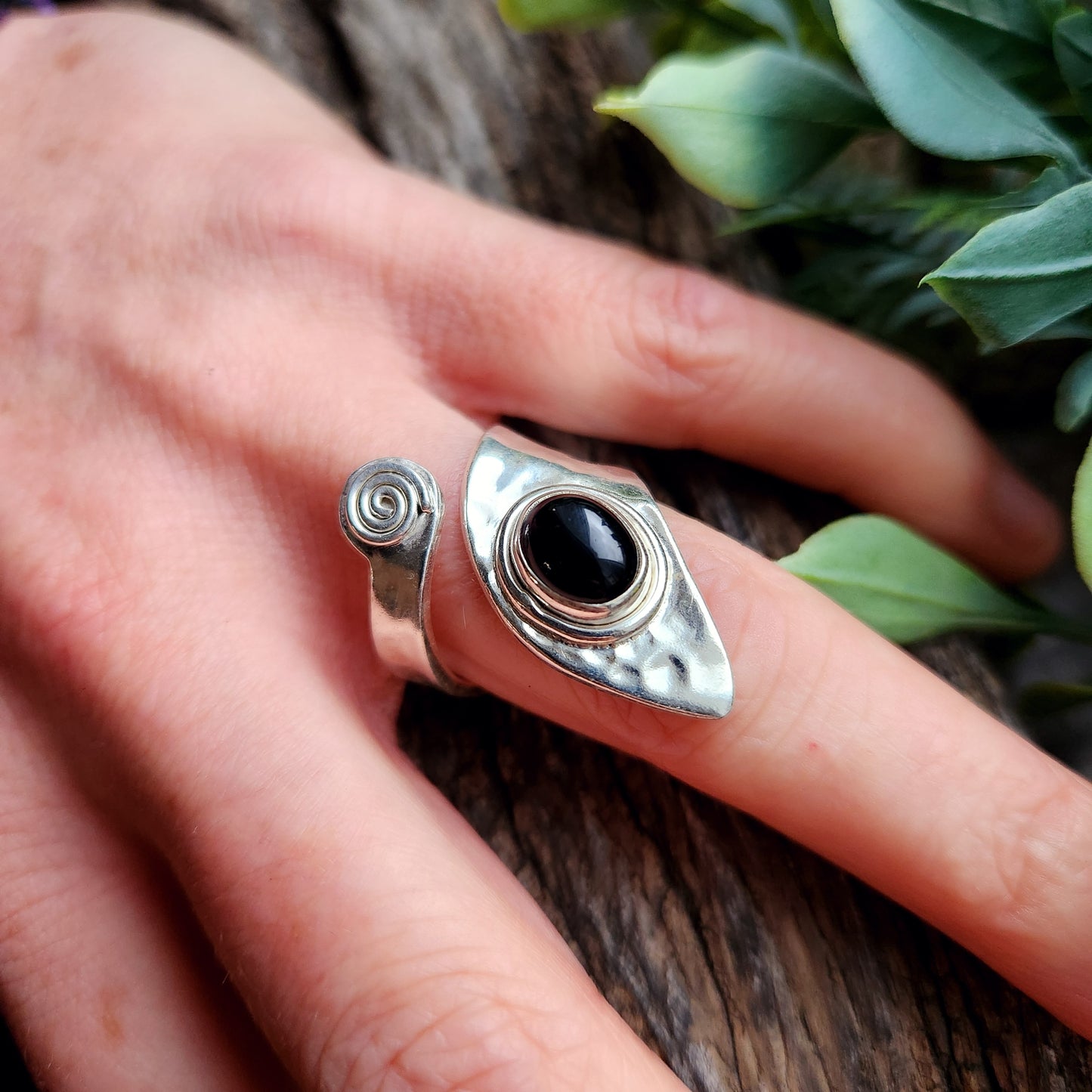 Bague réglable - Obsidienne noire - Argent 925