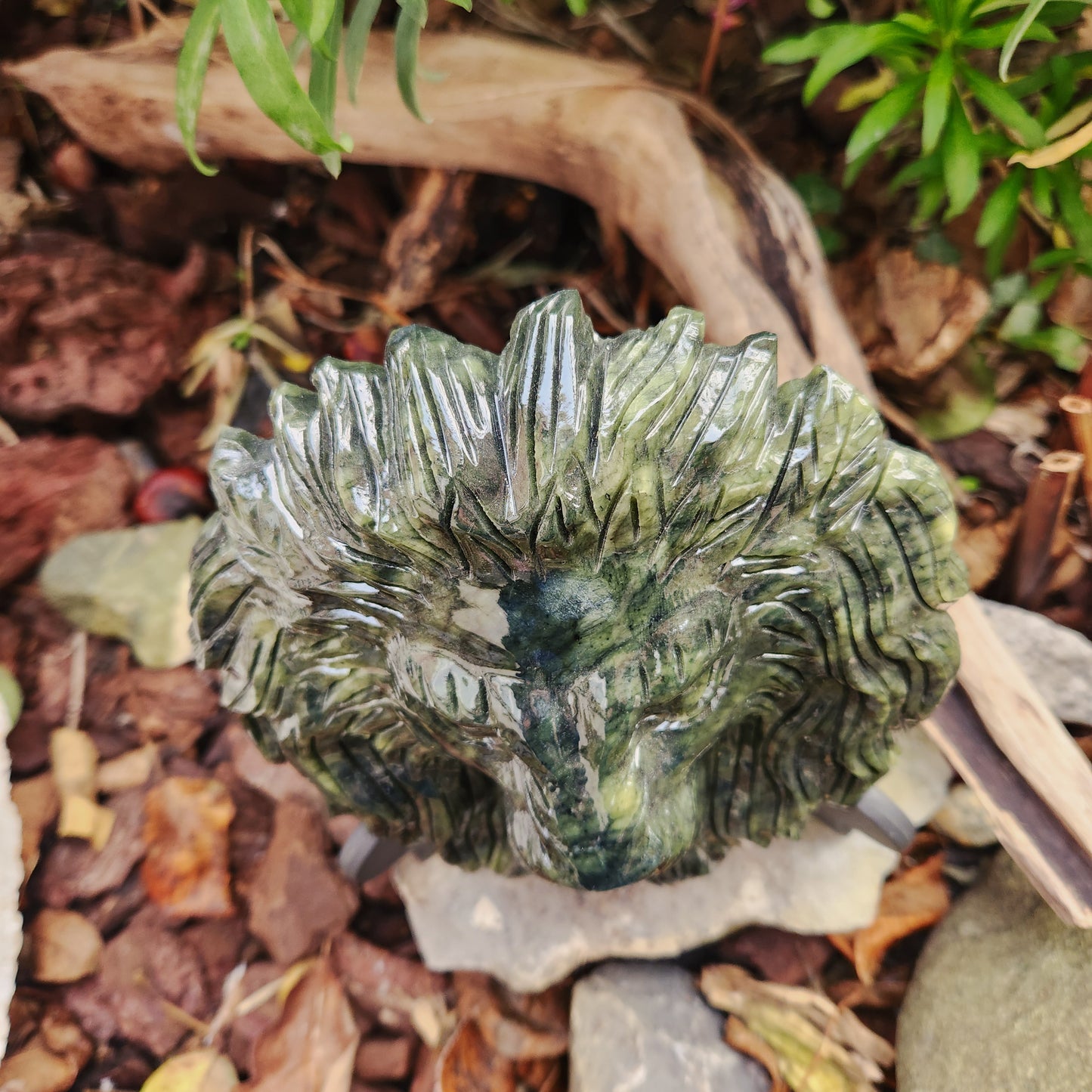 Sculpture Tête de Lion en Jade vert