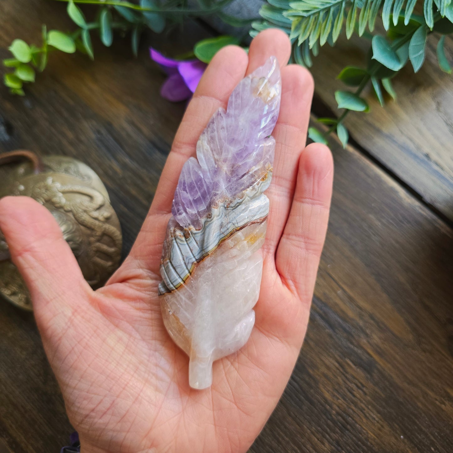 Plume en Améthyste & Agate mexicaine - n°3