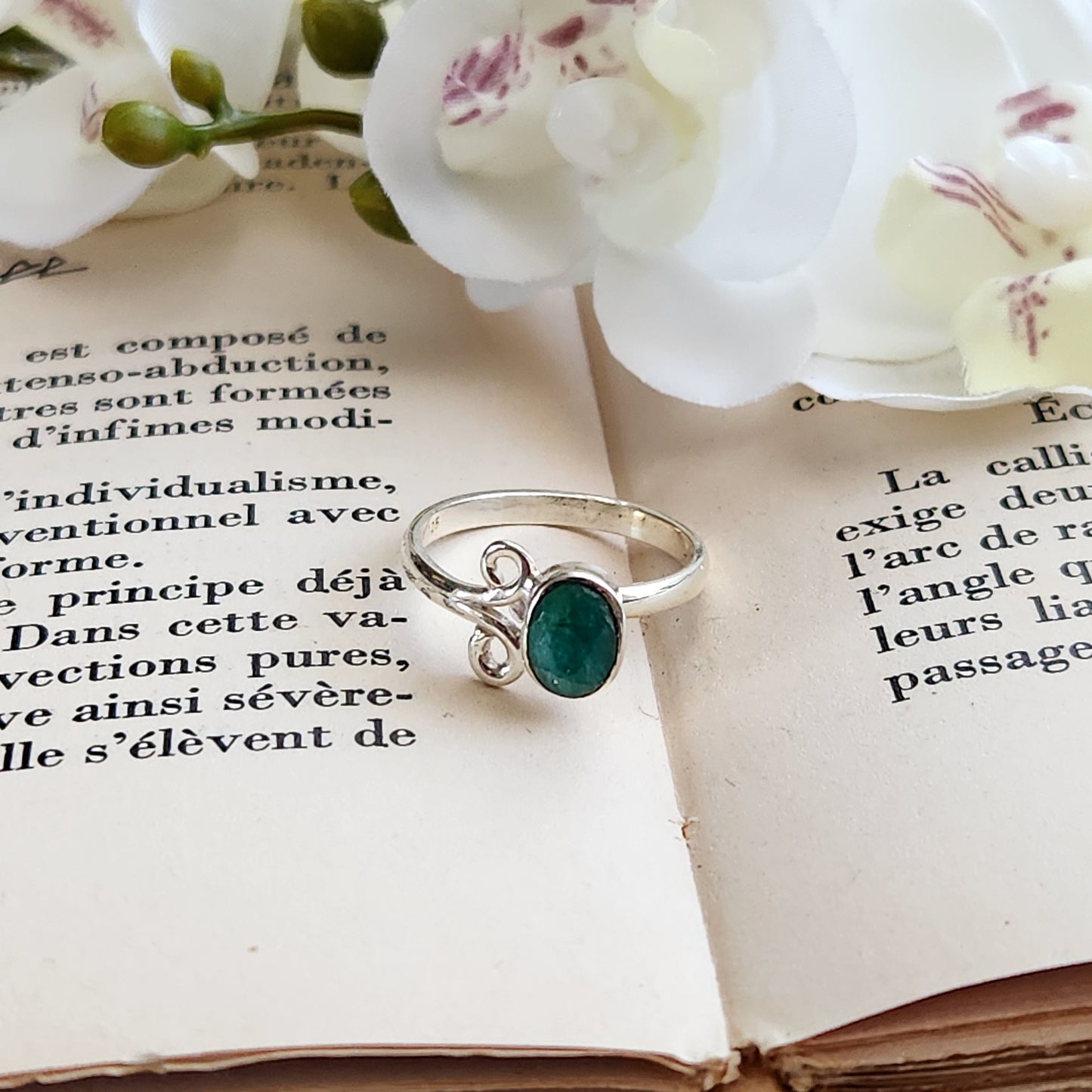 Bague réglable Vénus - Emeraude - Argent 925