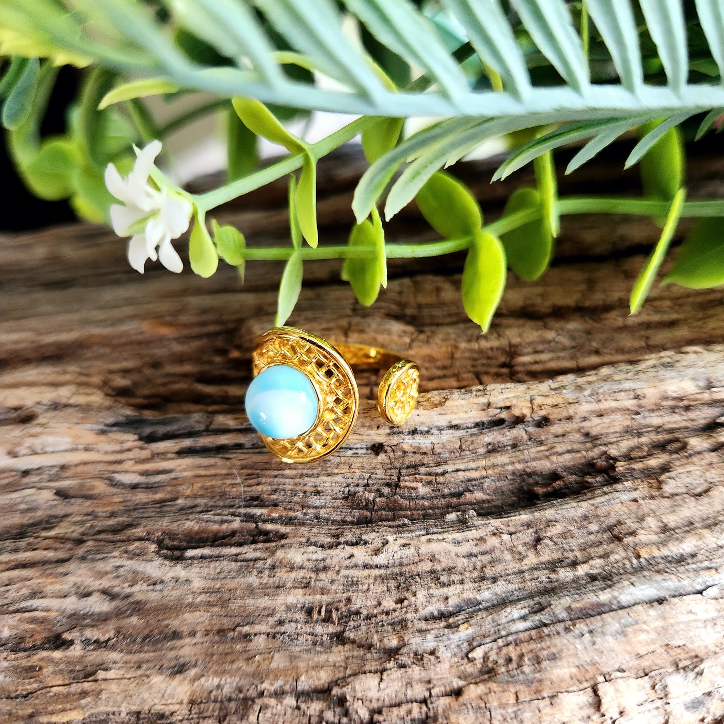 Bague réglable "Dorée" - Larimar - Argent plaqué or 925