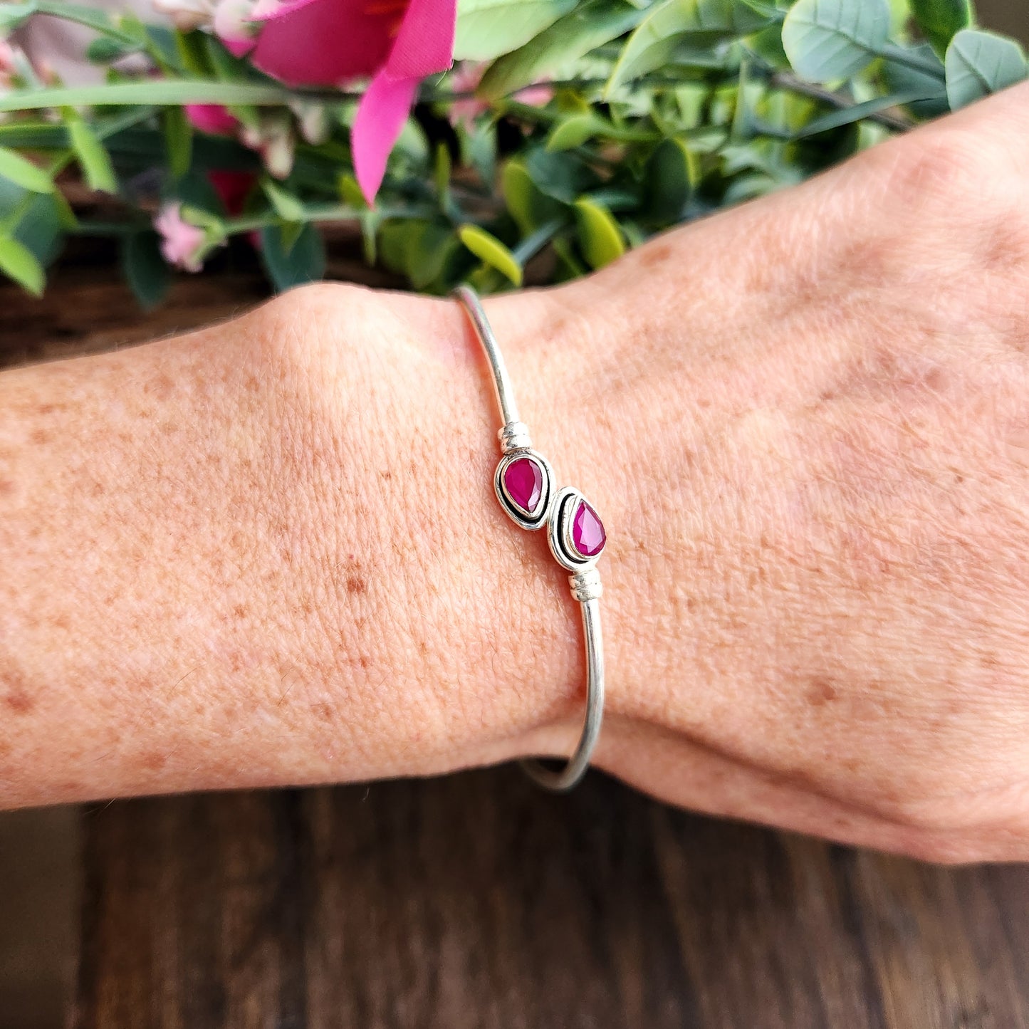 Jonc en Grenat rose - Argent 925