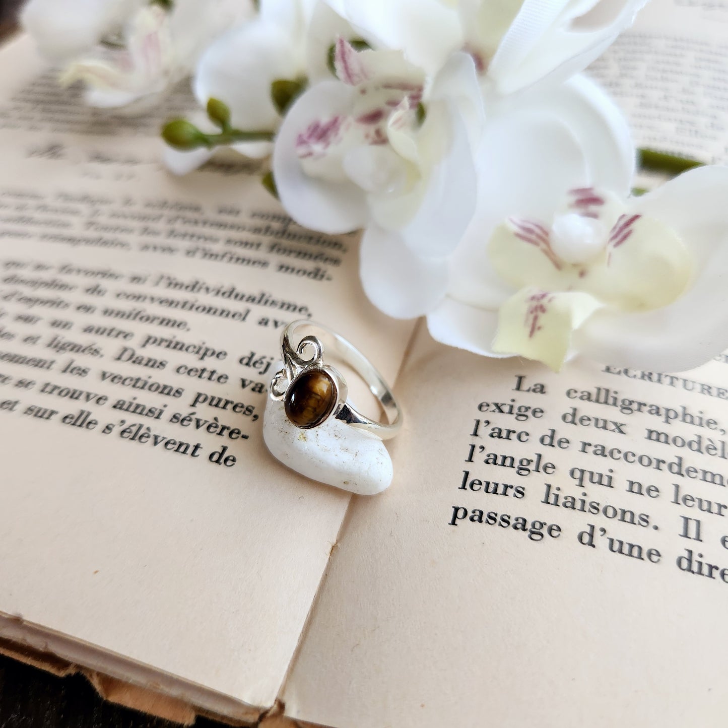 Bague réglable Vénus - Œil de tigre - Argent 925