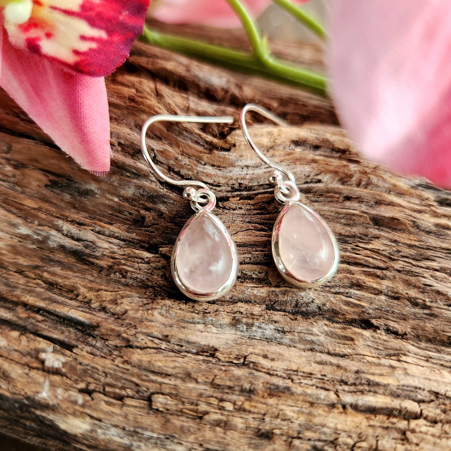 Boucles d'oreilles en Quartz Rose - Goutte - Argent 925