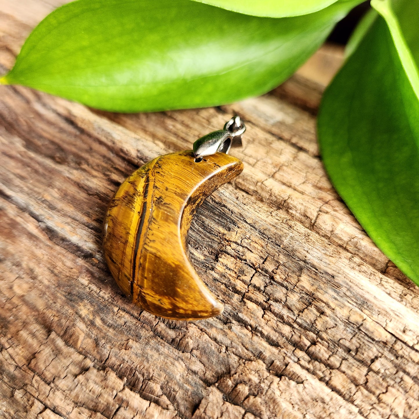 Pendentif lune en Œil de tigre - n°2