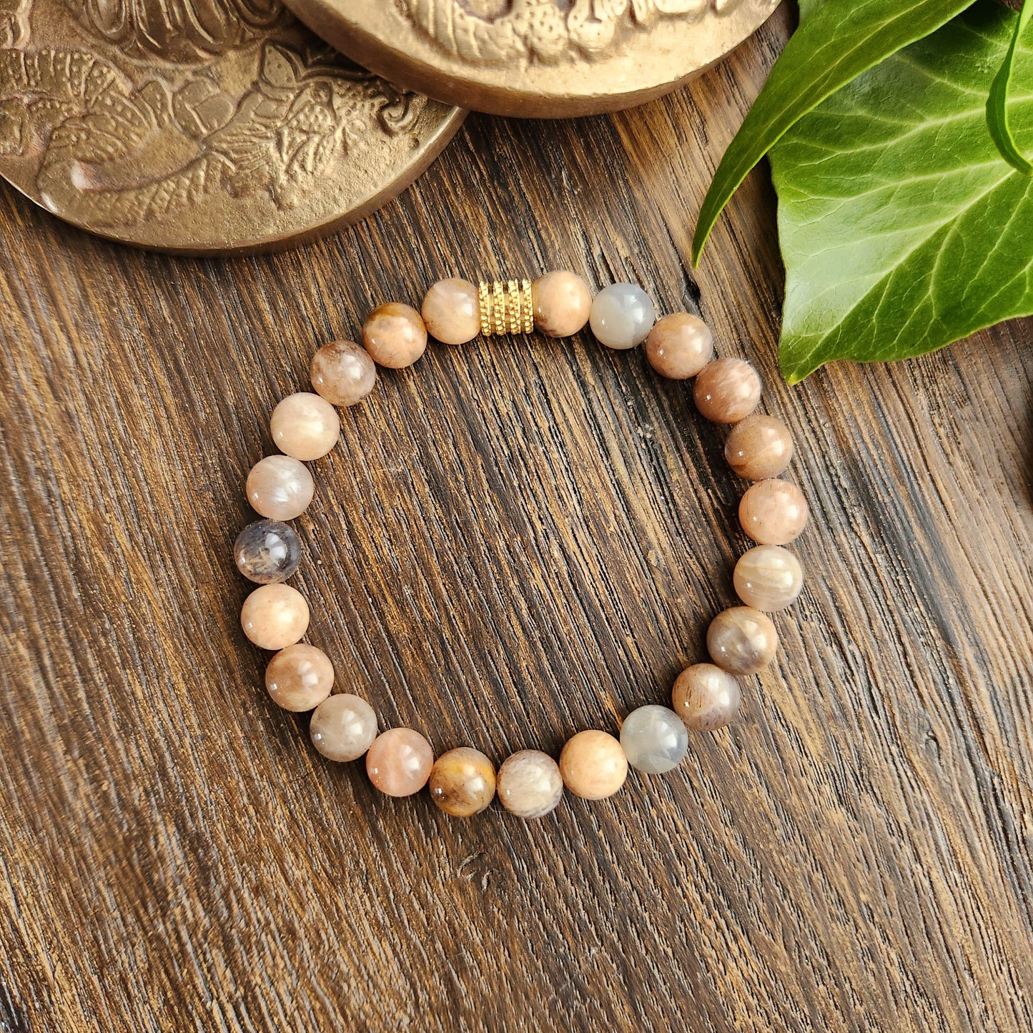 Bracelet en Pierre de lune noire - 8mm