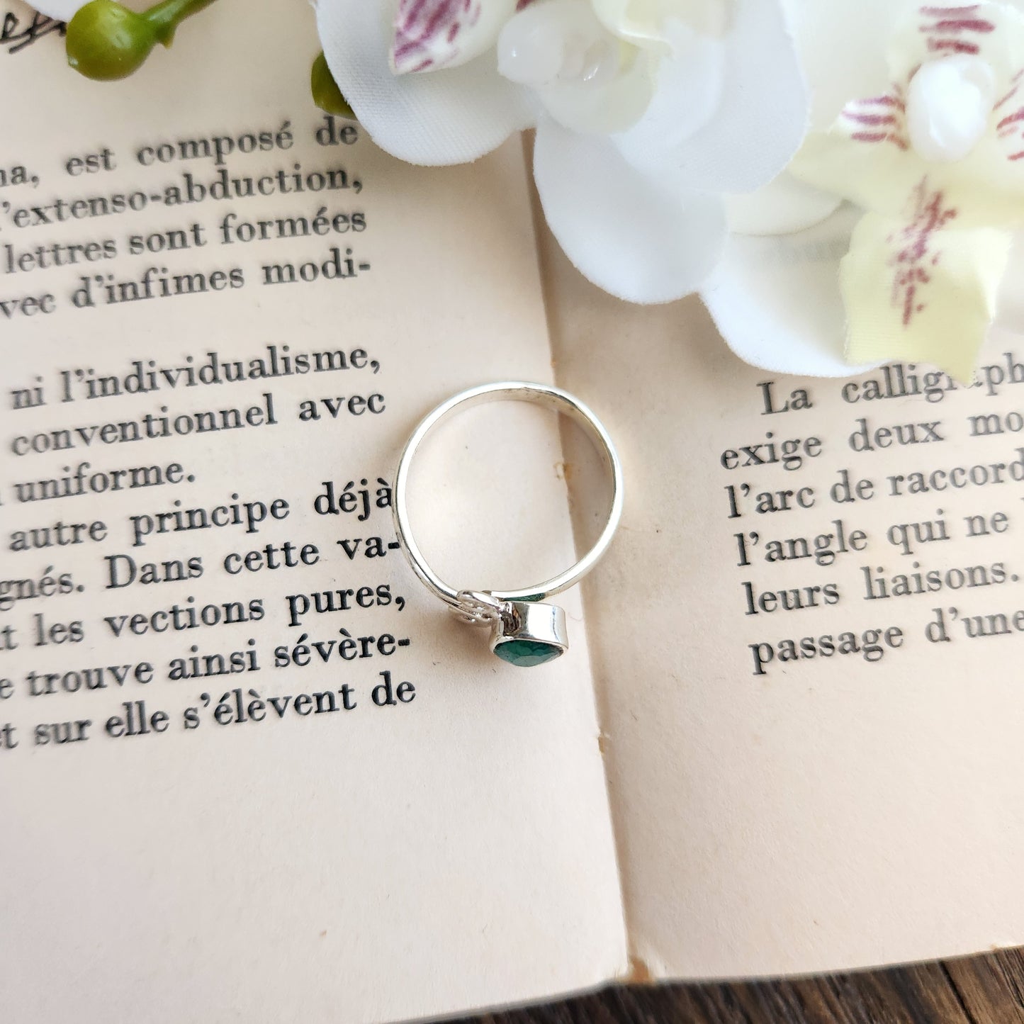 Bague réglable Vénus - Emeraude - Argent 925