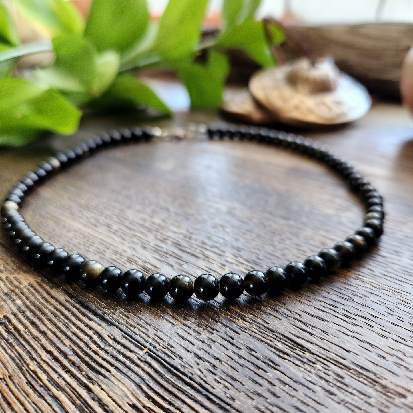 Collier en Obsidienne dorée