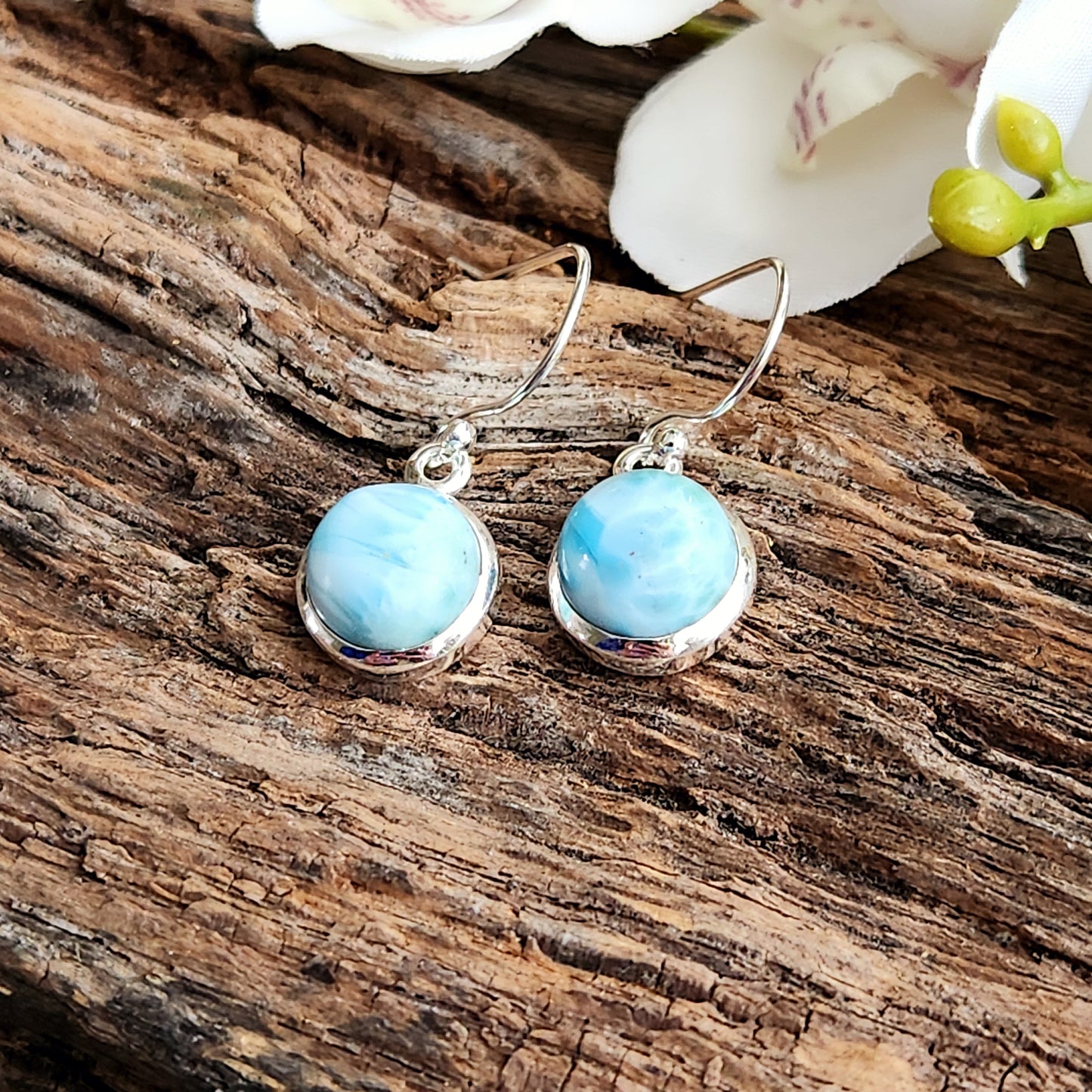 Boucles d'oreilles en Larimar - Ronde - Argent 925