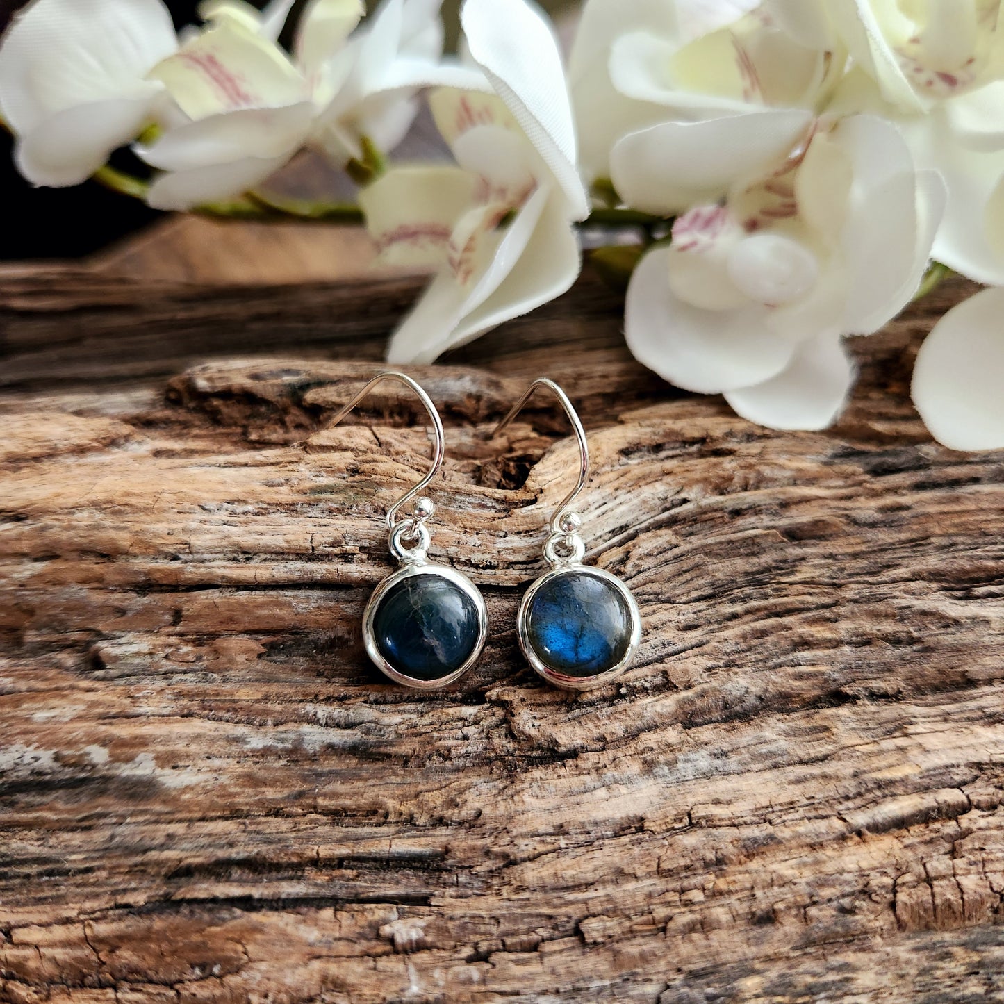 Boucles d'oreilles en Labradorite - Ronde n°1 - Argent 925