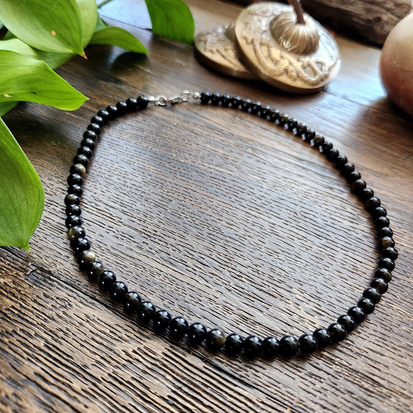 Collier en Obsidienne dorée