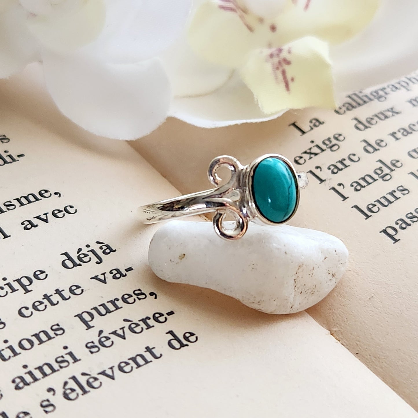 Bague réglable Vénus - Turquoise - Argent 925