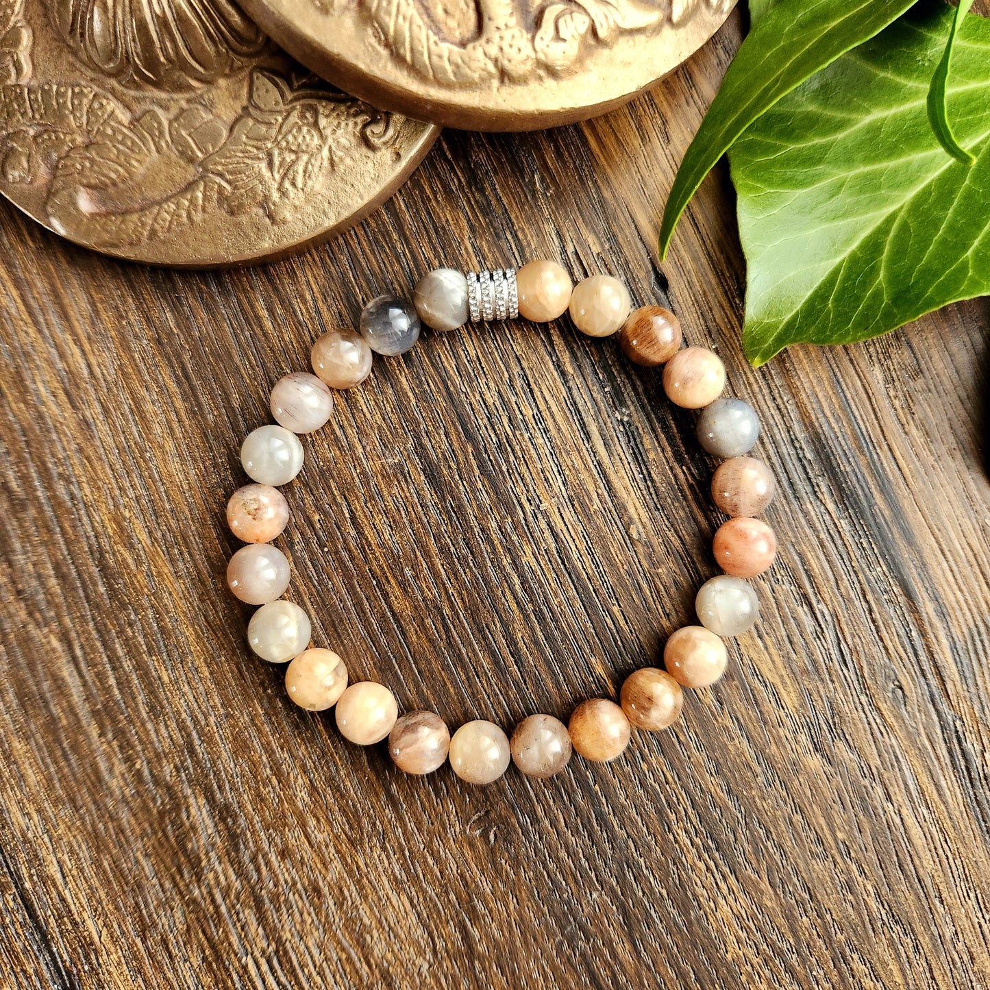 Bracelet en Pierre de lune noire - 8mm