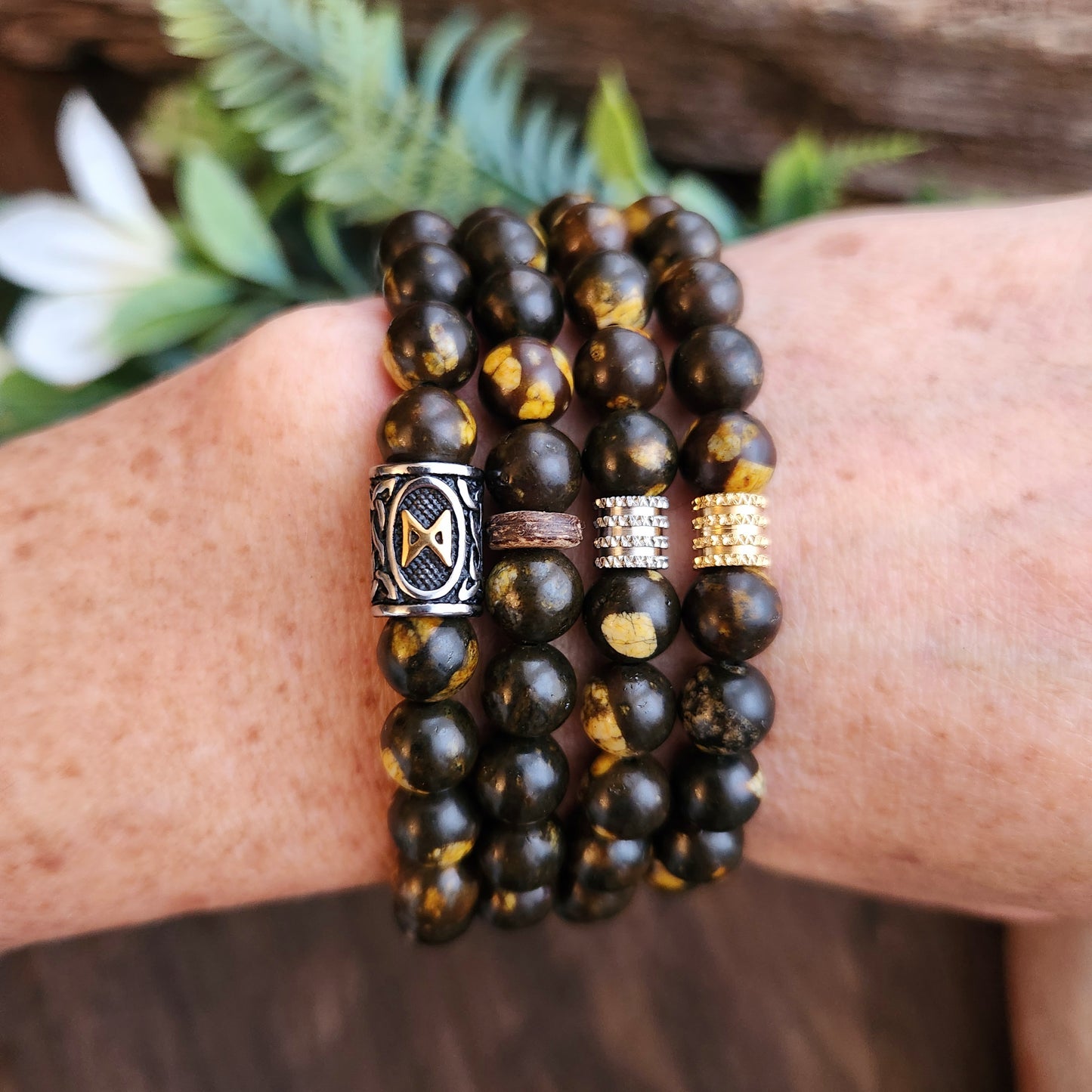 Bracelet en Jaspe brun et jaune - 8mm