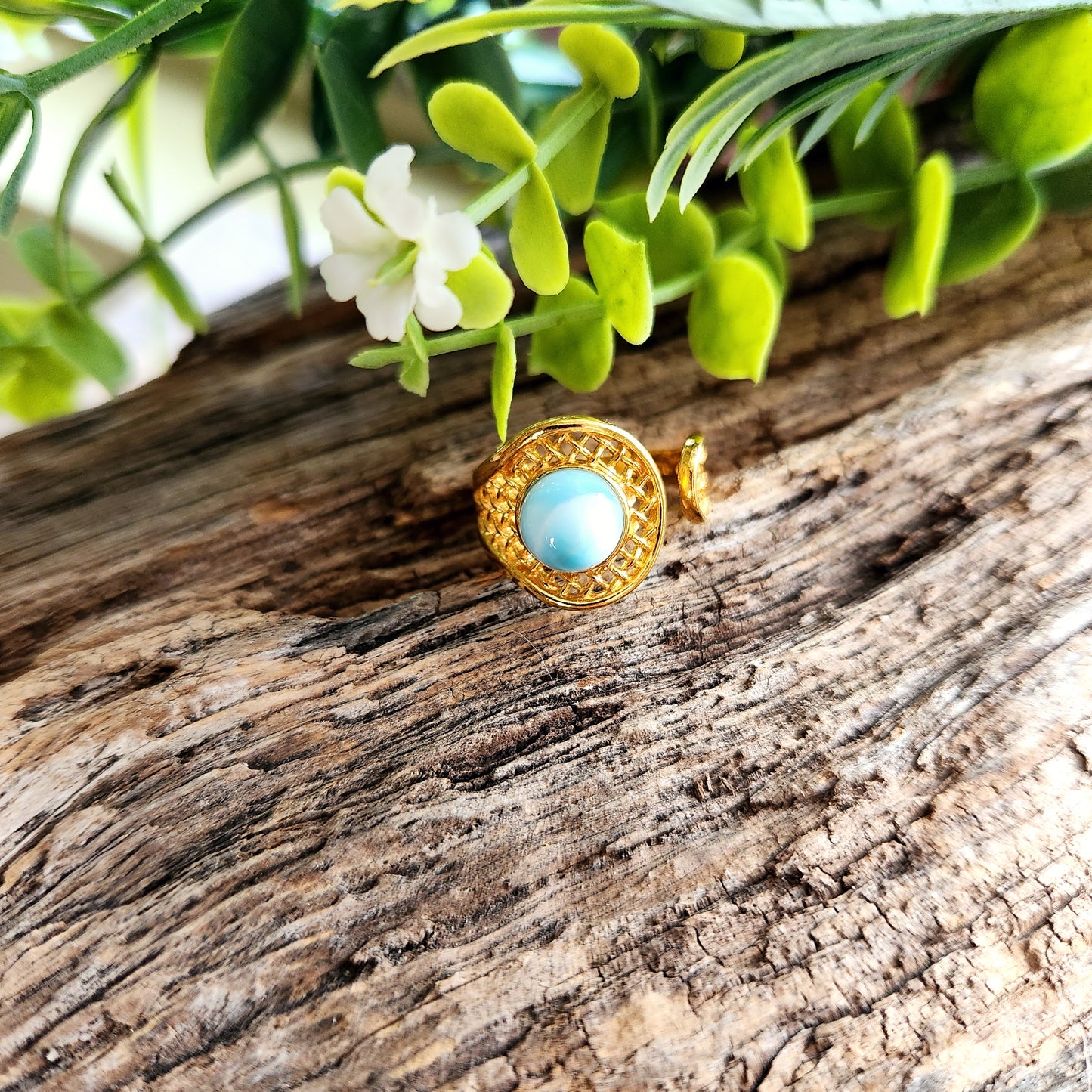 Bague réglable "Dorée" - Larimar - Argent plaqué or 925