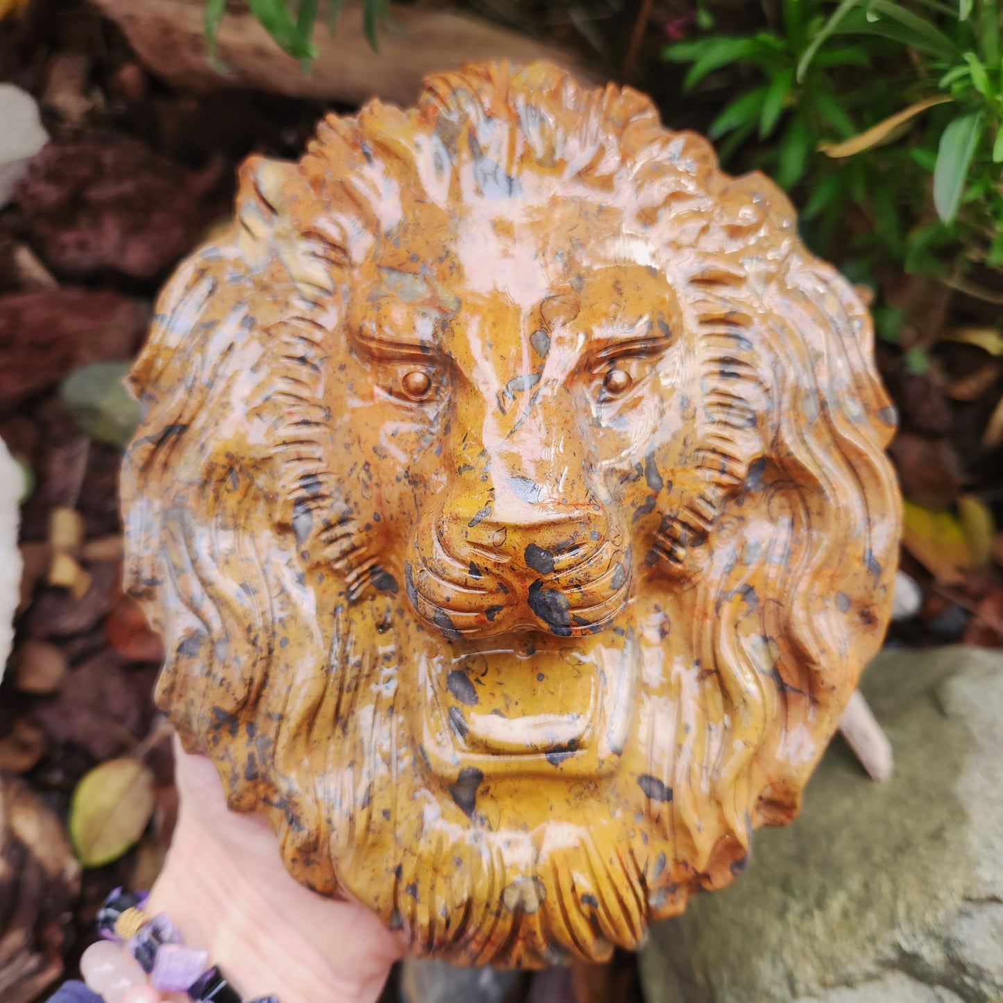 Sculpture Tête de Lion en Jaspe océan