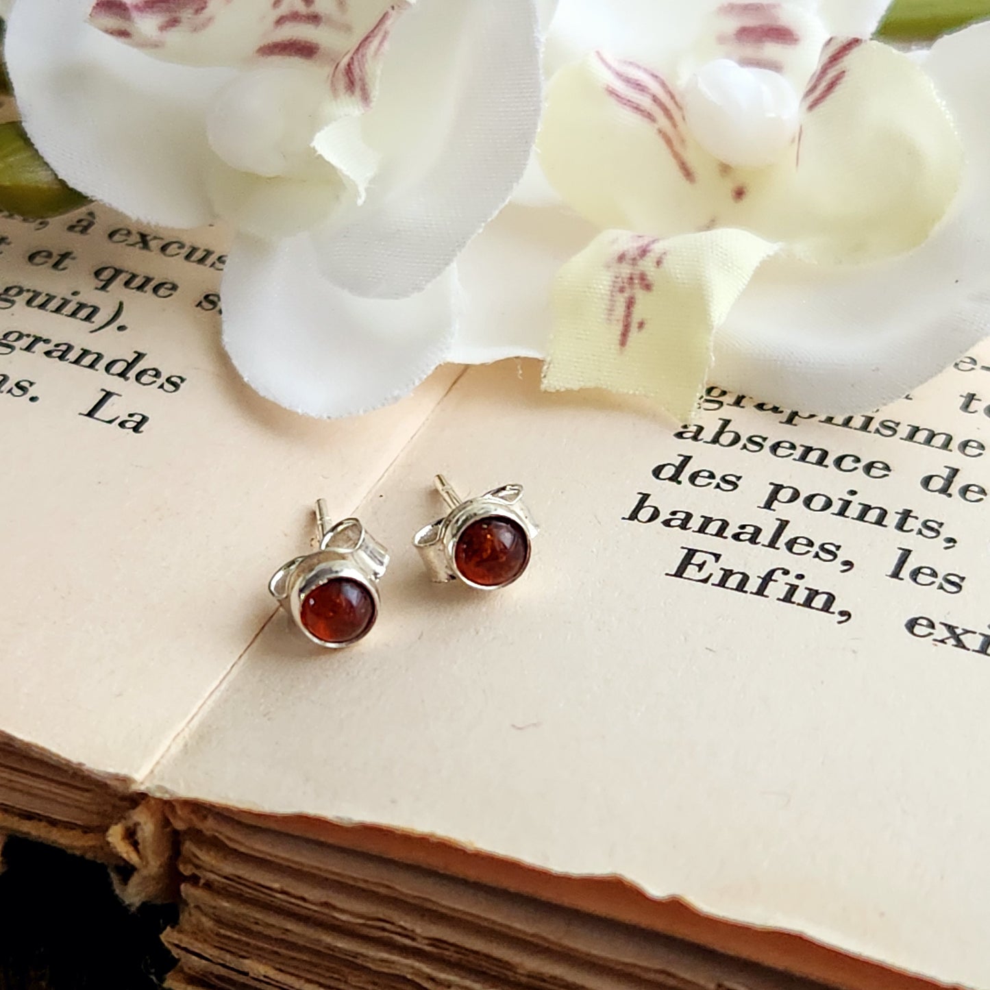 Boucles d'oreilles en Ambre - Clous n°1 - Argent 925