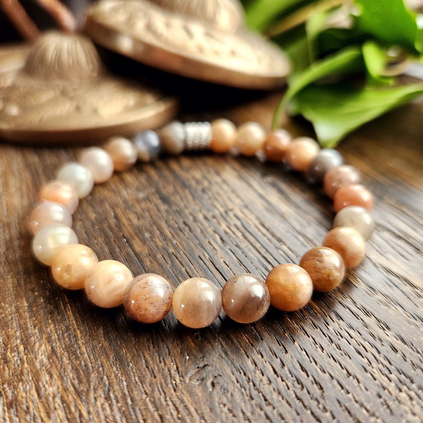 Bracelet en Pierre de lune noire - 8mm