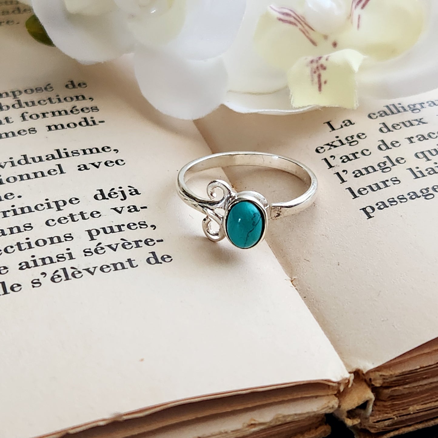 Bague réglable Vénus - Turquoise - Argent 925