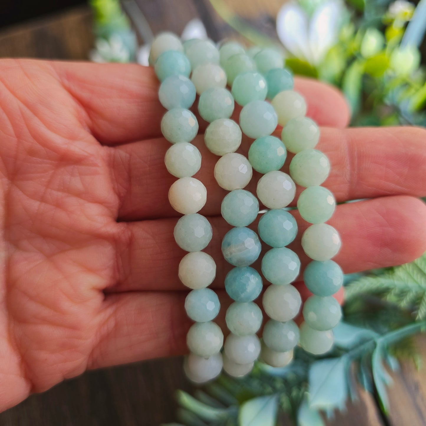 Bracelet en Amazonite - perles facettées - 8mm